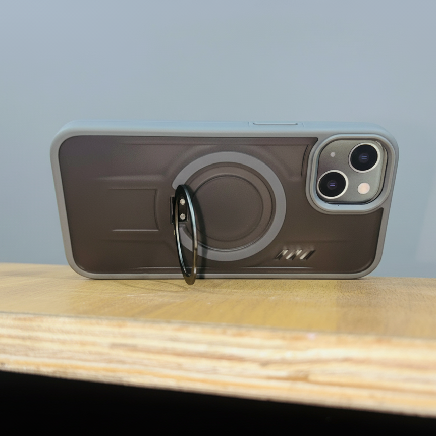 iPhone 13 Shockproof Magnetic Ring Stand Cover – Blue, Gray & Black