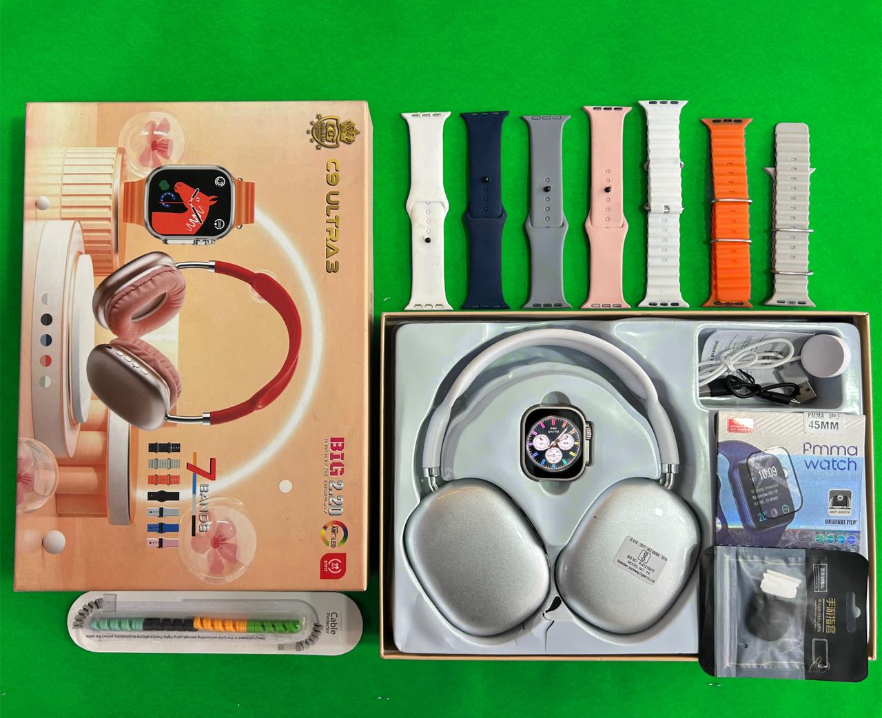 C9 Ultra 3 | 10 in 1 Combo | Headphone Free | 7 bands | Wireless Charging | 49mm Dial