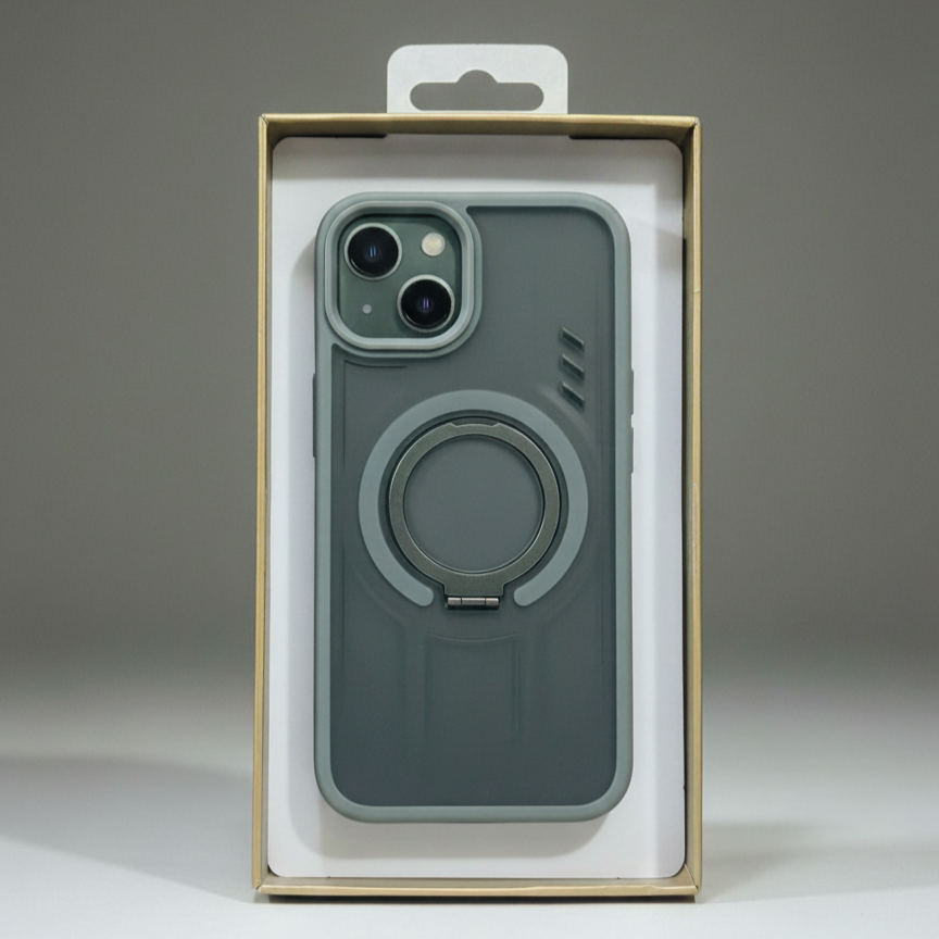 iPhone 14 Shockproof Magnetic Ring Stand Cover – Blue, Gray & Black