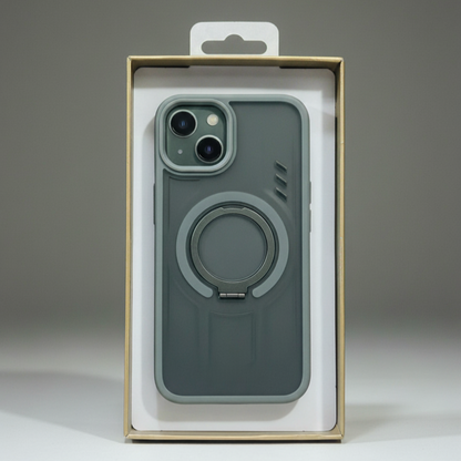 iPhone 14 Shockproof Magnetic Ring Stand Cover – Blue, Gray & Black