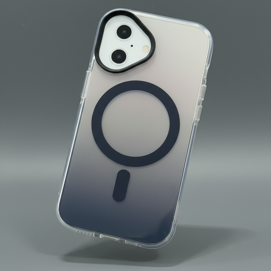 Phone case with a clear design on a gray background
