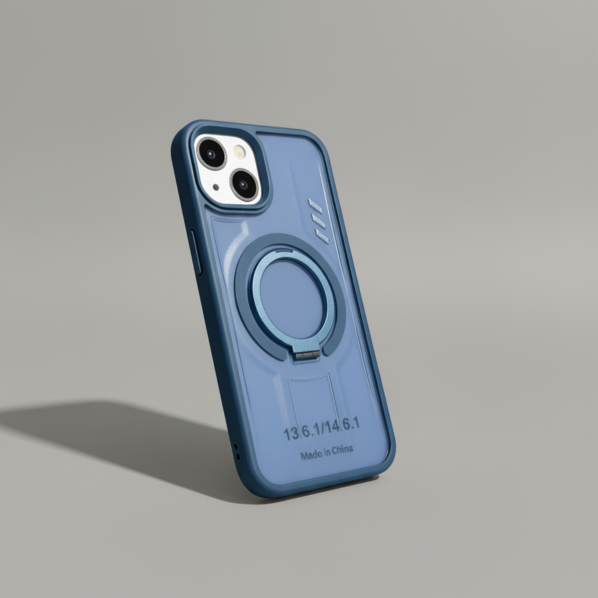 iPhone 14 Shockproof Magnetic Ring Stand Cover – Blue, Gray & Black