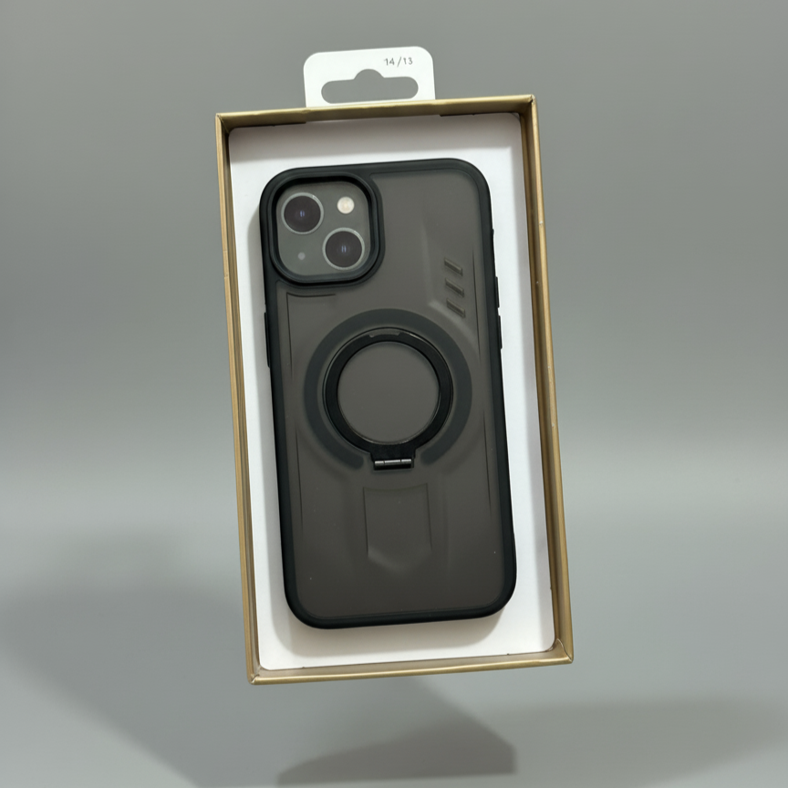 iPhone 14 Shockproof Magnetic Ring Stand Cover – Blue, Gray & Black