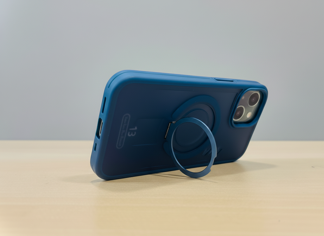 iPhone 14 Shockproof Magnetic Ring Stand Cover – Blue, Gray & Black