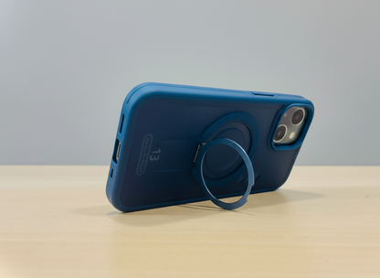 iPhone 14 Shockproof Magnetic Ring Stand Cover – Blue, Gray & Black