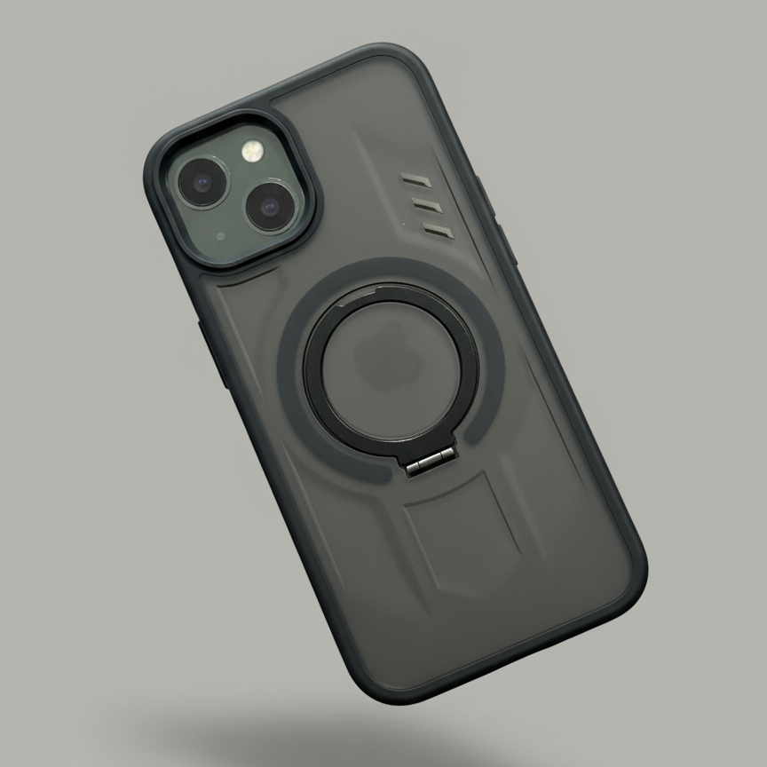 iPhone 14 Shockproof Magnetic Ring Stand Cover – Blue, Gray & Black